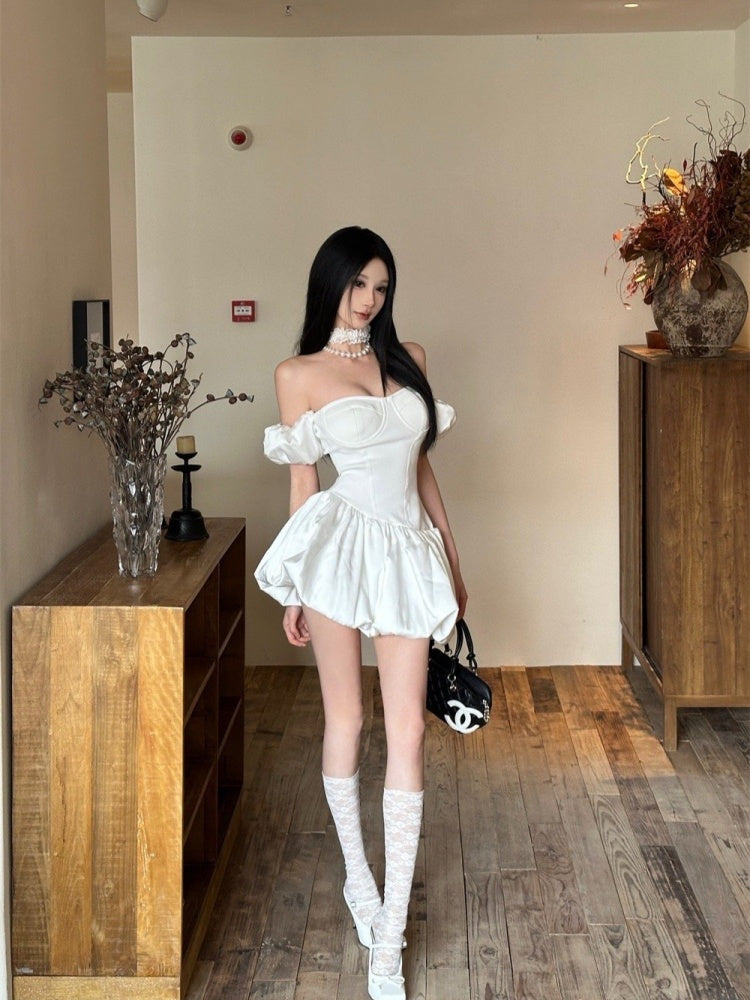 Sexy White Off Shoulder A-Line Satin Short Prom Dresses Homecoming Dress ED02655