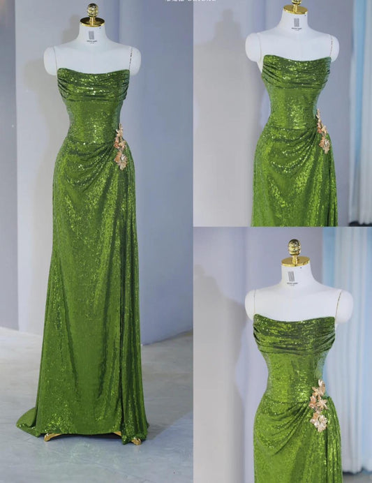 Gorgeous Green Strapless Sheath Sequins Long Prom Dresses Formal Evening Gowns ED02667