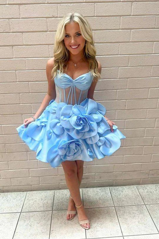 Sweet Yellow Spaghetti Straps A-Line Satin Applique Short Prom Dresses Pretty Homecoming Dress ED02669