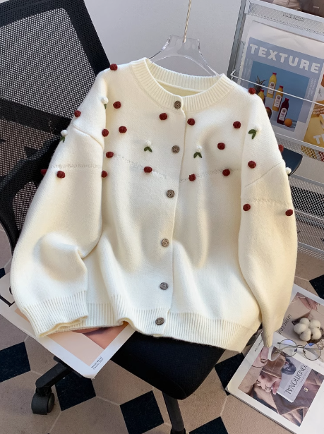 Red Christmas atmosphere loose long sleeve cardigan ED0267