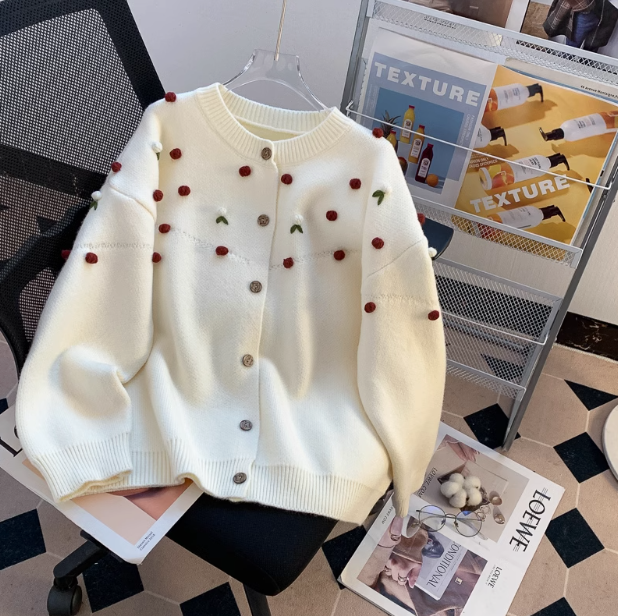 Red Christmas atmosphere loose long sleeve cardigan ED0267