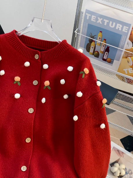 Red Christmas atmosphere loose long sleeve cardigan ED0267