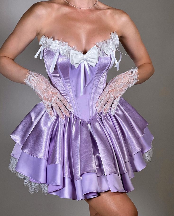 Stunning Purple Strapless A-Line Satin Lace Short Prom Dresses Homecoming Dress ED02688
