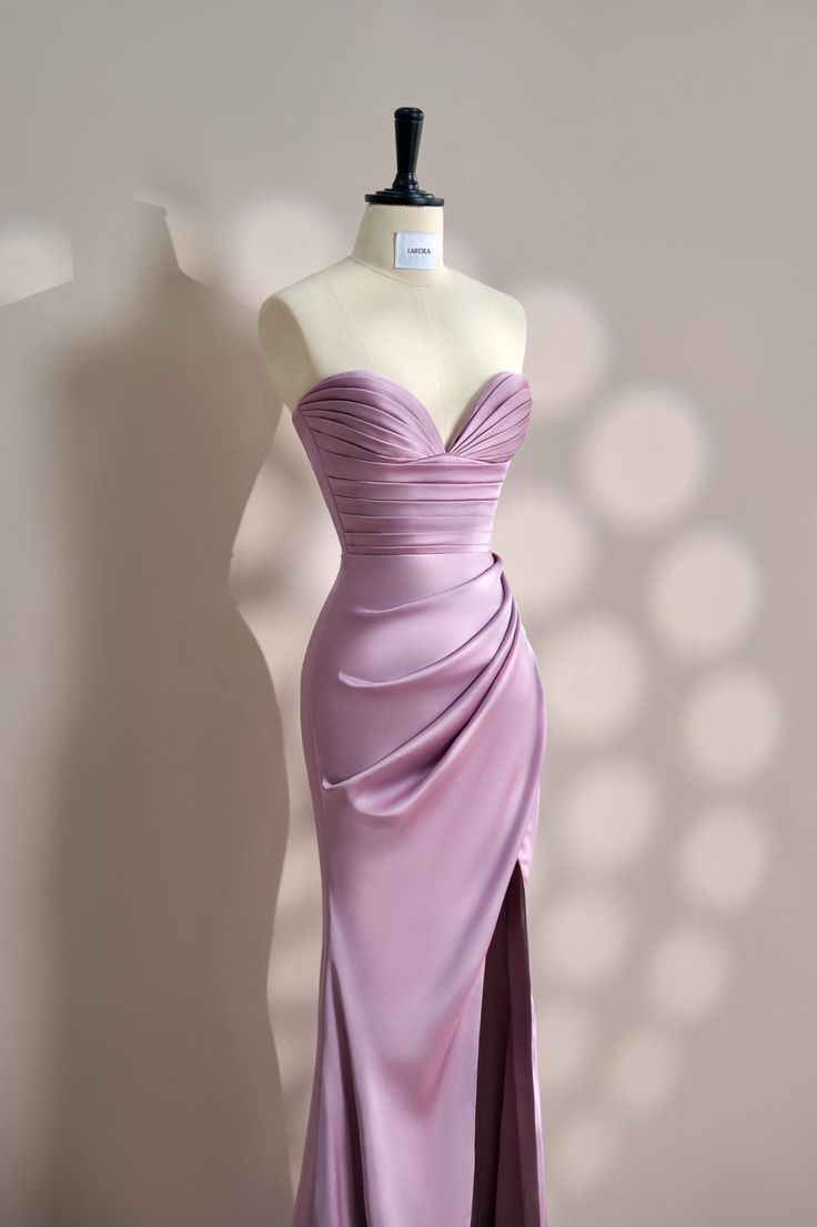 Superbe robe de soirée longue en satin fuchsia, style sirène, sans bretelles, ED02613