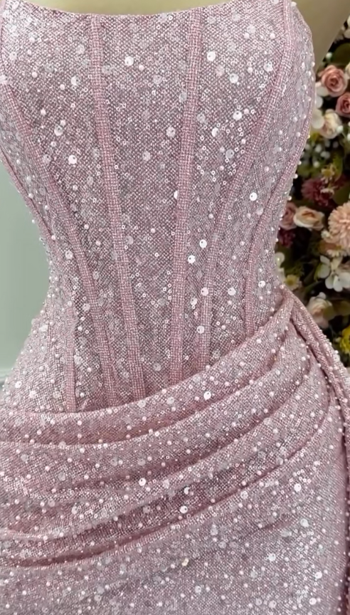 Superbe robe de soirée longue en satin fuchsia, style sirène, sans bretelles, ED02613