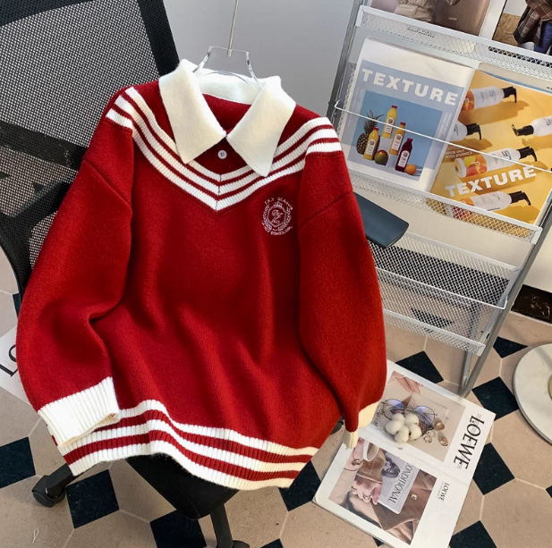 Preppy-Stil gefälschte zweiteilige Rollkragen Damen Langarm Pullover ED0272