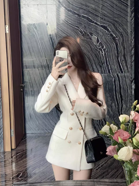 Jupe de tailleur en laine épaisse blanche style Chanel ED0274