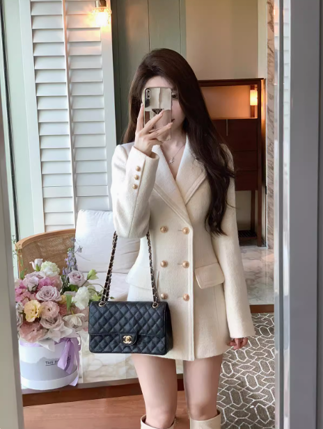 Jupe de tailleur en laine épaisse blanche style Chanel ED0274