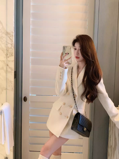 Jupe de tailleur en laine épaisse blanche style Chanel ED0274