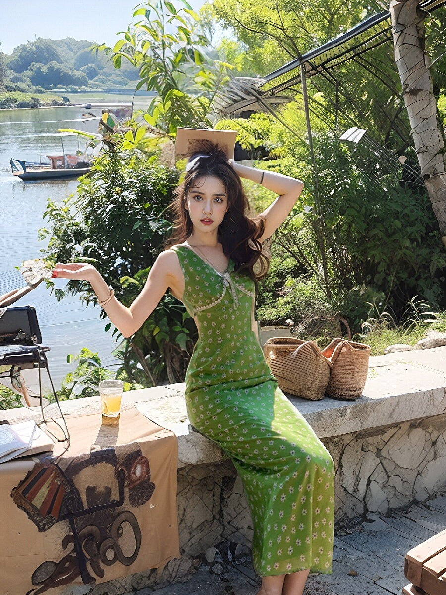 French retro V-neck floral dress ED0277