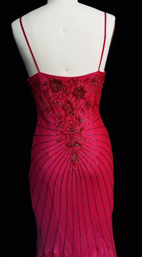 Superbe robe de soirée longue en satin fuchsia, style sirène, sans bretelles, ED02613