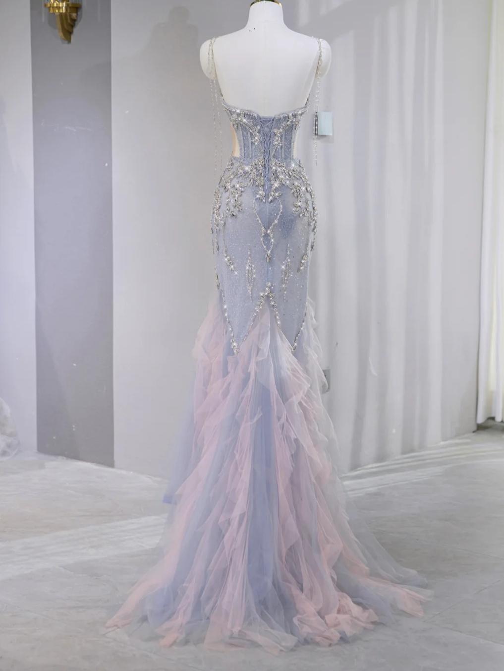 Superbe robe de soirée longue en satin fuchsia, style sirène, sans bretelles, ED02613