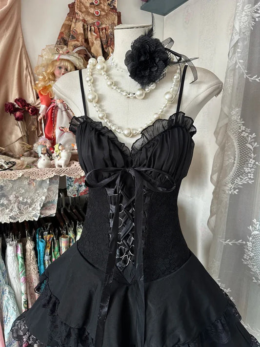 Sweet Spaghetti Straps Black A-Line Tulle Lace Short Prom Dresses Homecoming Dresses ED02830