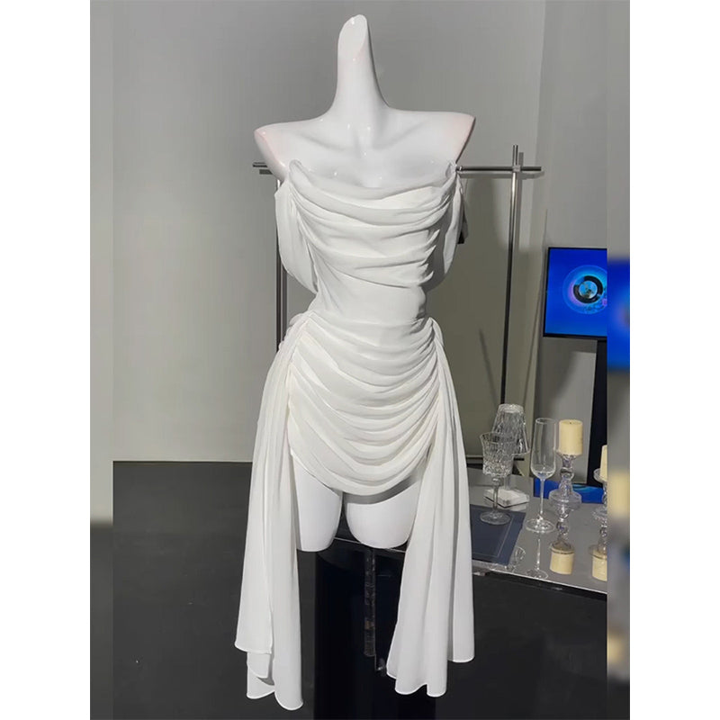 Elegant White Off Shoulder Sheath Chiffon Short Prom Dresses Fashion Homecoming Dresses ED02861