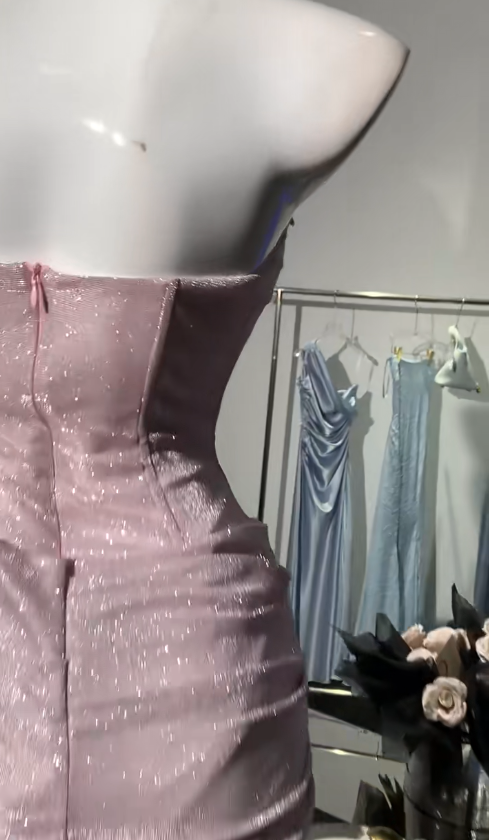 Superbe robe de soirée longue en satin fuchsia, style sirène, sans bretelles, ED02613