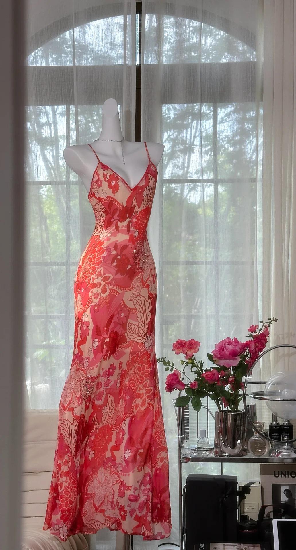Superbe robe de soirée longue en satin fuchsia, style sirène, sans bretelles, ED02613