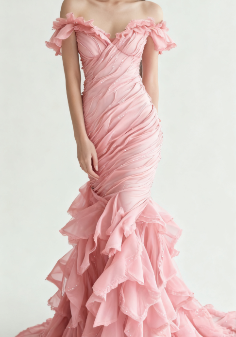 Gorgeous Burgundy Off-shoulder Mermaid Tulle Sequins Long Prom Dresses Formal Evening Gowns ED02894