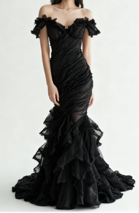 Gorgeous Burgundy Off-shoulder Mermaid Tulle Sequins Long Prom Dresses Formal Evening Gowns ED02894