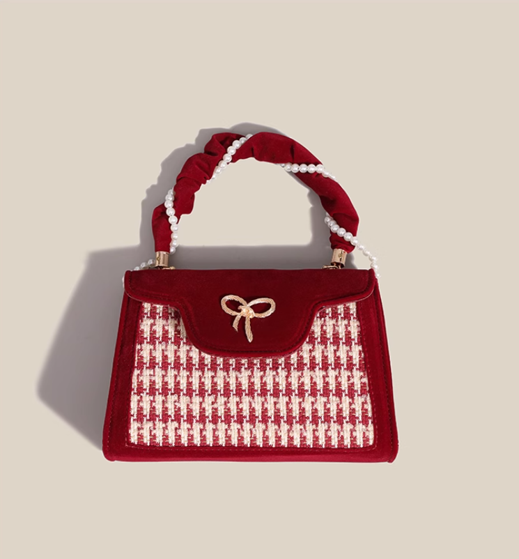 Red Houndstooth Shoulder Crossbody Handbag ED0290