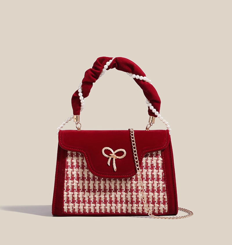 Red Houndstooth Shoulder Crossbody Handbag ED0290