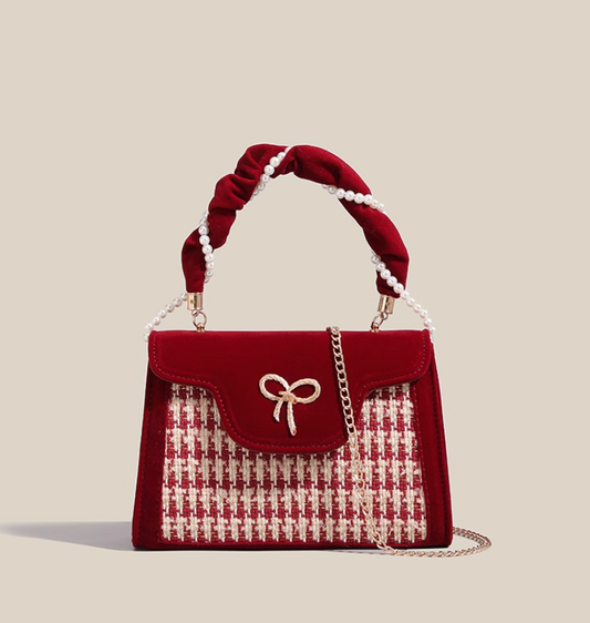 Rote Umhängetasche mit Hahnentrittmuster ED0290