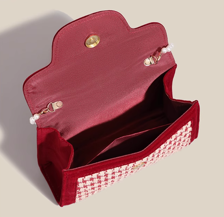 Red Houndstooth Shoulder Crossbody Handbag ED0290