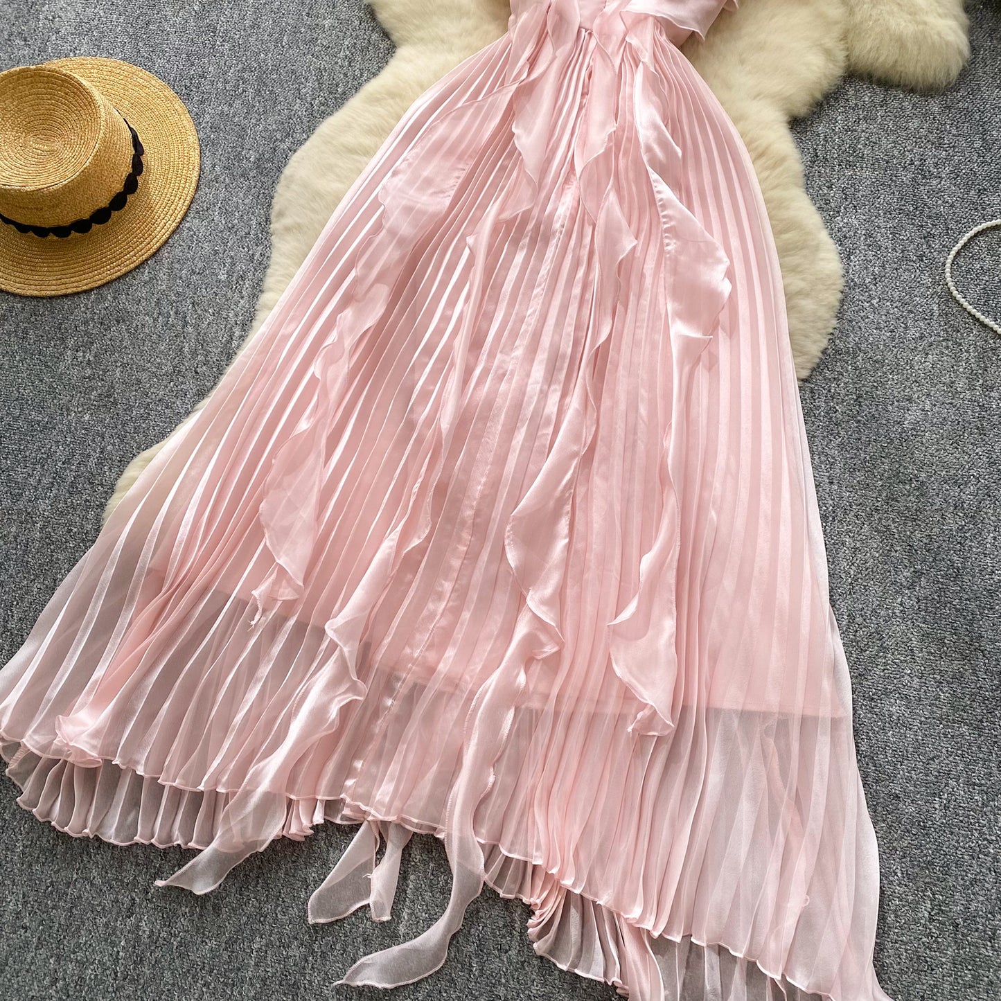 Sweetheart Pink Spaghetti Straps Sheath Chiffon Dress Cocktail Party Dress ED02924