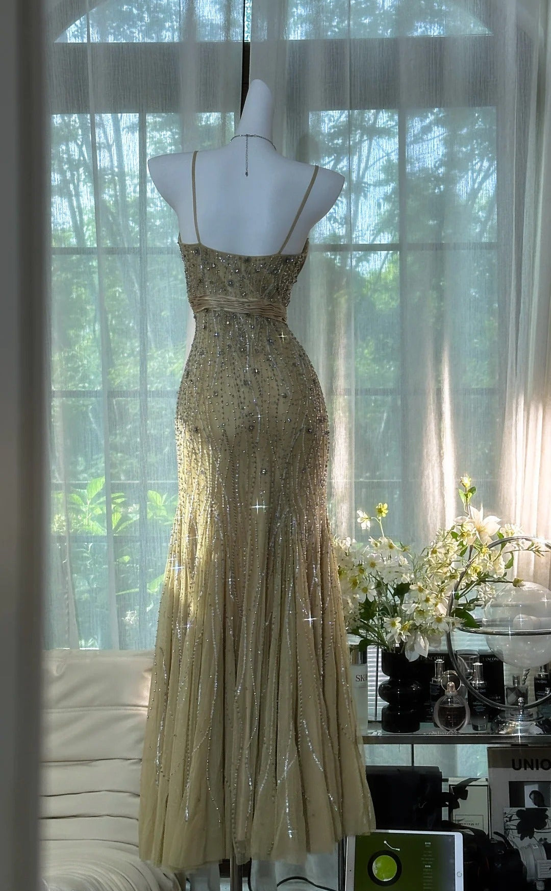 Olive Green Evening Dressses Vintage Spaghetti Straps Mermaid Tulle Beading Long Stunning Prom Dresses Elegant Formal Dresses ED02932