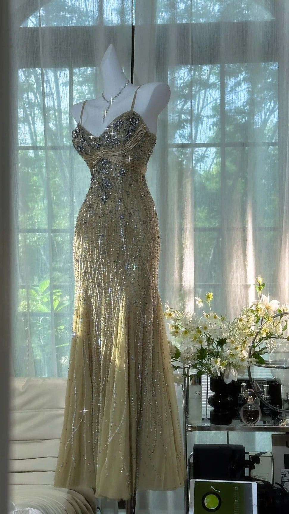 Olive Green Evening Dressses Vintage Spaghetti Straps Mermaid Tulle Beading Long Stunning Prom Dresses Elegant Formal Dresses ED02932