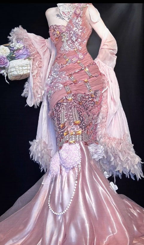 Sweetheart Pink One Shoulder Mermaid Satin Prom Dresses Formal Evening Gowns with Beading ED02936