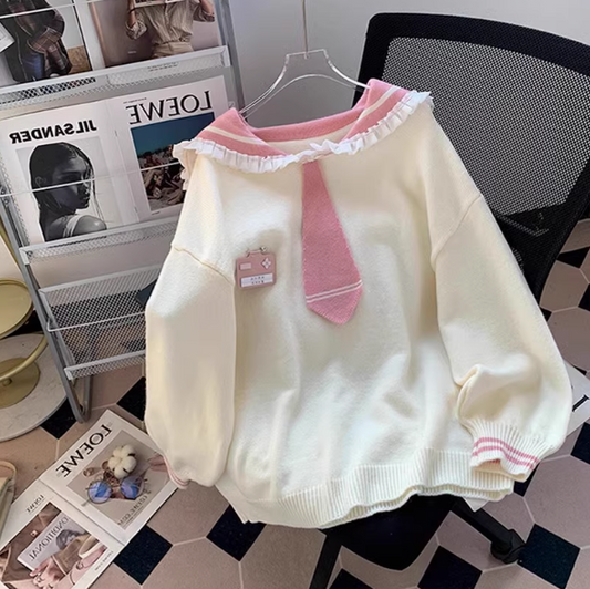 Navy Collar Preppy Pullover ED0293