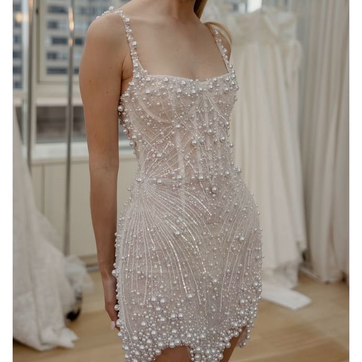 Sweet White Square Neck Sheath Beaded Short Wedding Dress Birthday Eve EvaFashionDress Sweet White Square Neck Sheath Beaded Short Wedding Dress Birthday Eve EvaFashionDress