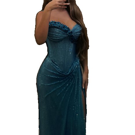 Fashion Turquoise Strapless Sheath Glitter Two-Piece Prom Dresses Formal Evening Gowns with Slits ED02972