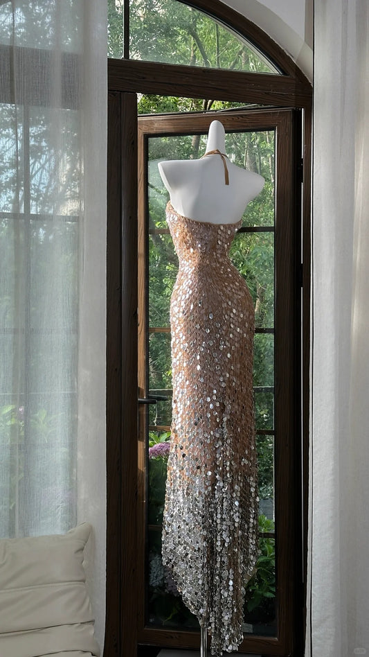 Stunning Halter Neck Sheath Sequin Long Prom Dresses Formal Elegant Evening Gowns ED02989