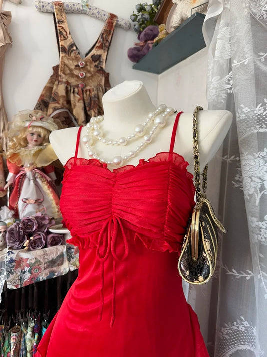 Gorgeous Red Spaghetti Strap Sheath Chiffon Long Prom Dresses Elegant Wedding Guest Dresses ED02991