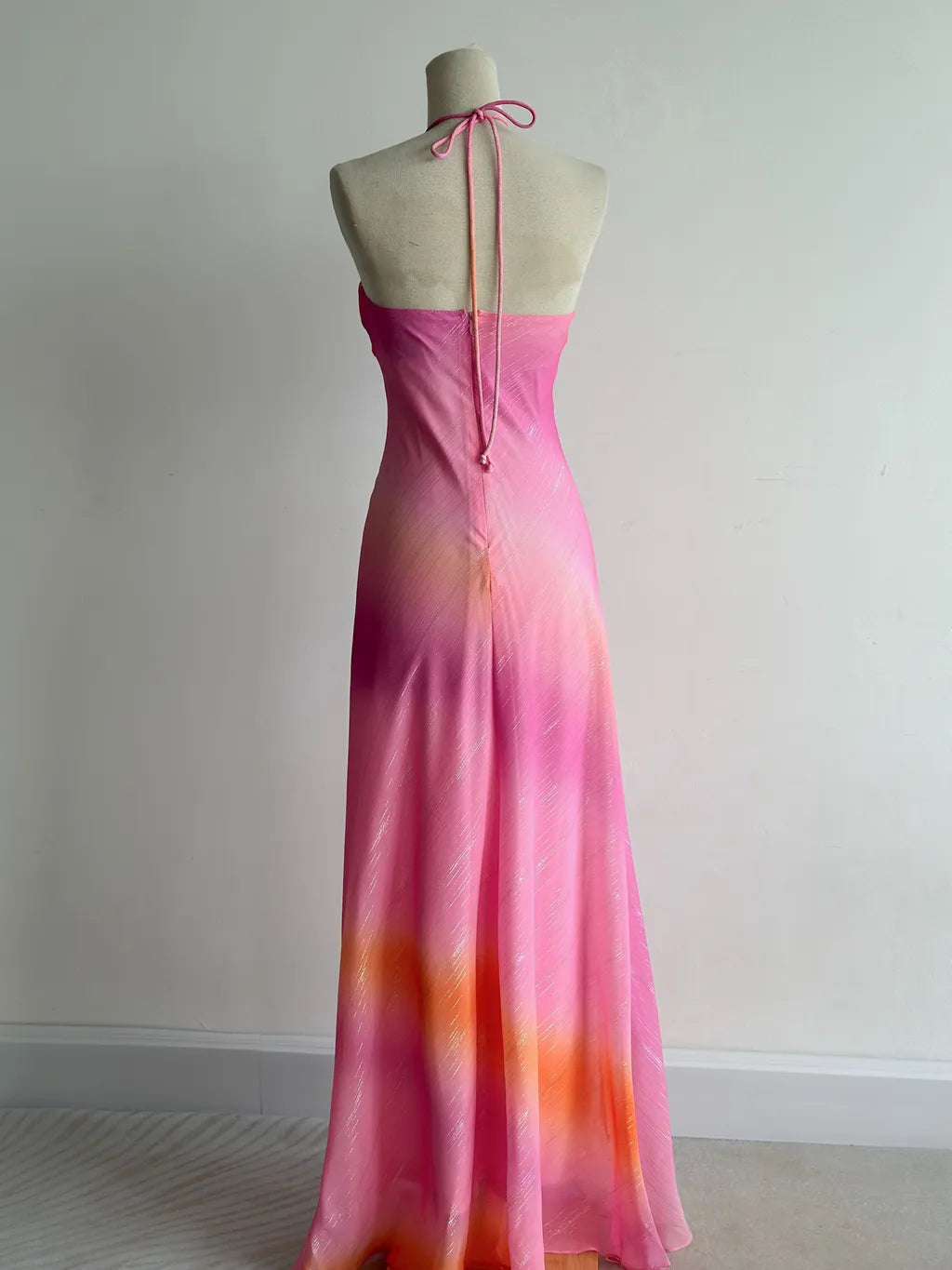 Gorgeous Pink/Orange Halter Neck Sheath Chiffon Long Prom Dresses Vintage Evening Dress ED03023
