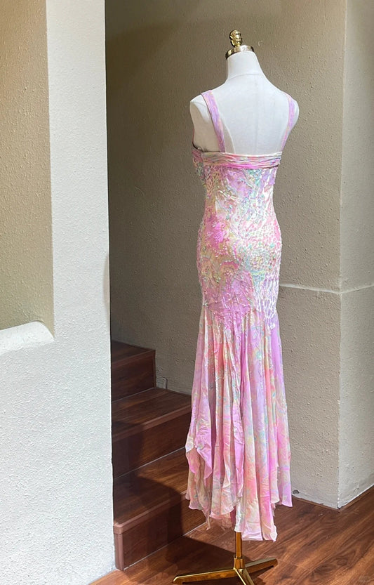 Superbe robe de soirée longue en satin fuchsia, style sirène, sans bretelles, ED02613