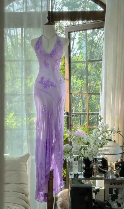 Vintage Green Halter Sheath Beaded Chiffon Long Prom Dresses Elegant Green Evening Gowns ED03052