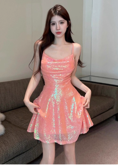 Stunning Orange Spaghetti Straps A-Line Short Cocktail Dress Pool Party Outfit ED03079