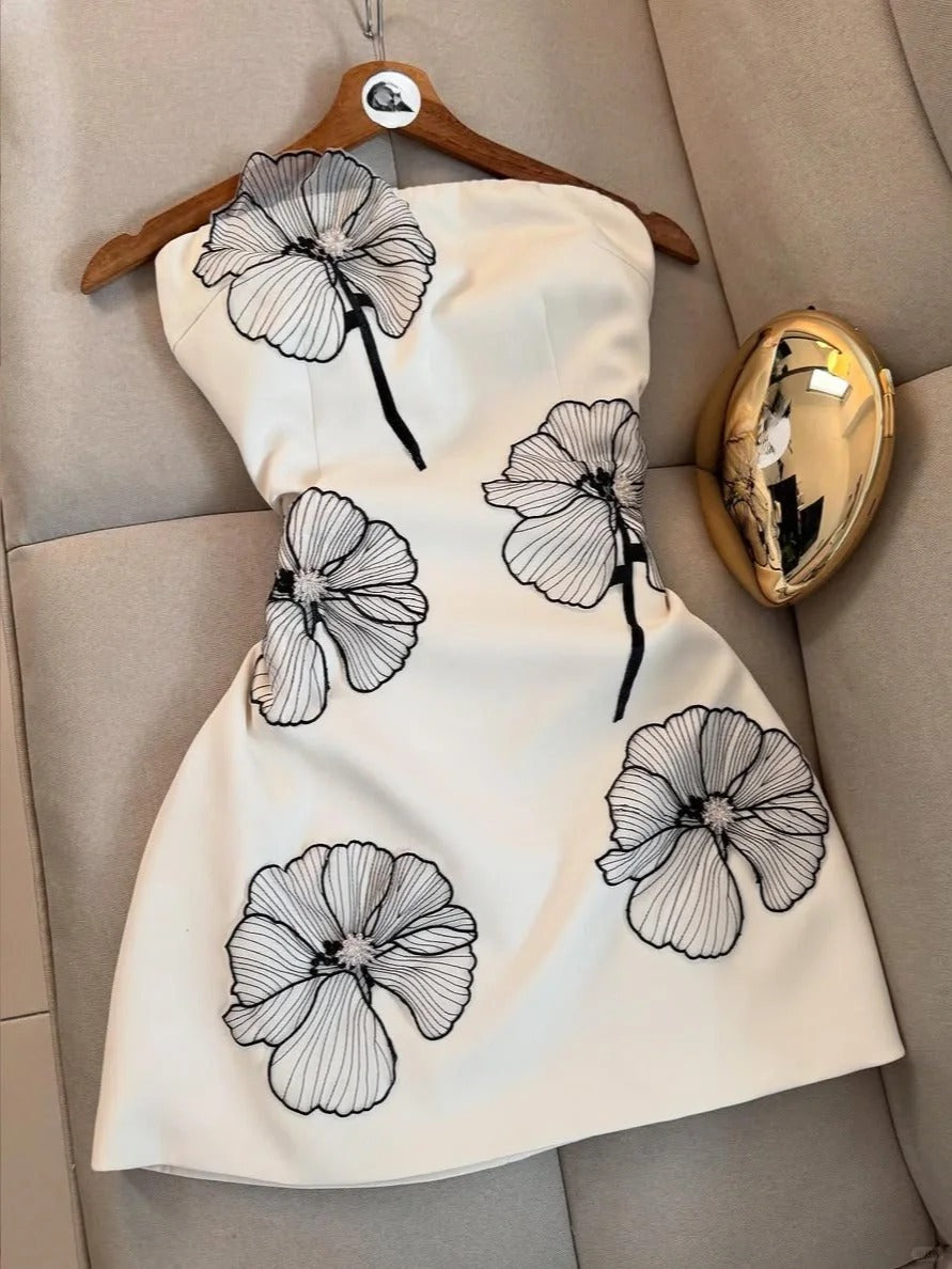 Elegant White Strapless Birthday Dresses Sheath Satin White Short Form –  EvaFashionDress