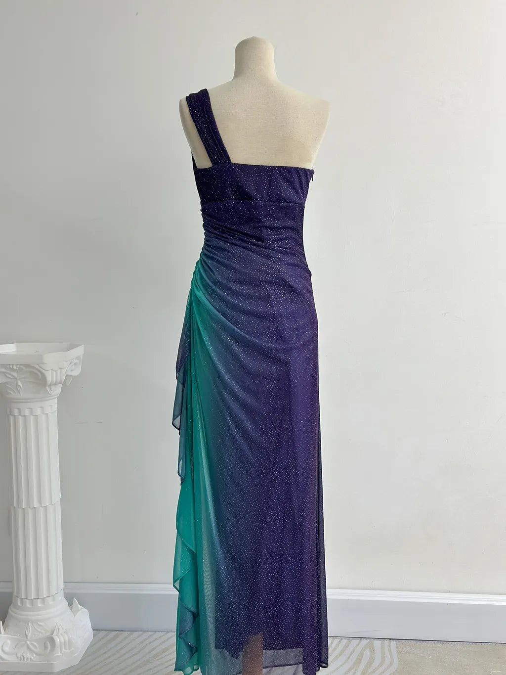Glitter Navy Blue One Shoulder Sheath Chiffon Prom Dress Formal Elegant Evening Gowns ED03095
