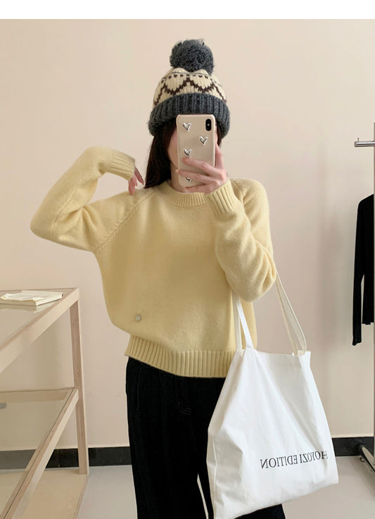 Korean style gentle solid color round neck long sleeve sweater ED0311