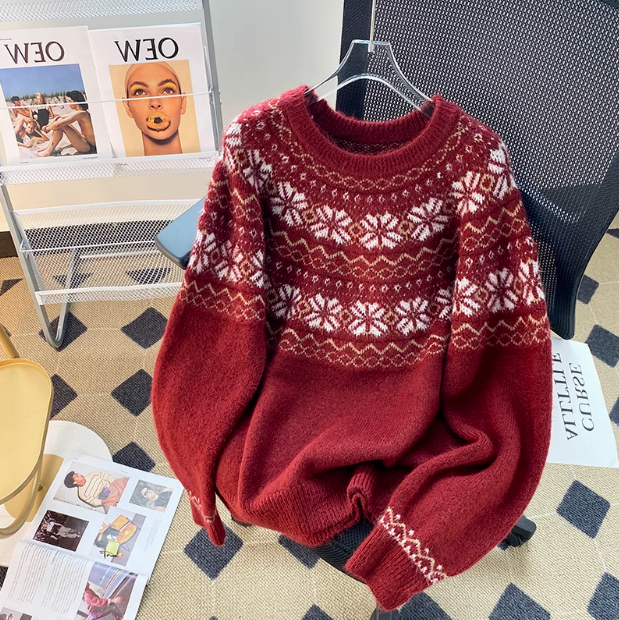 Vintage Fair Isle Rundhals Langarmpullover ED0312