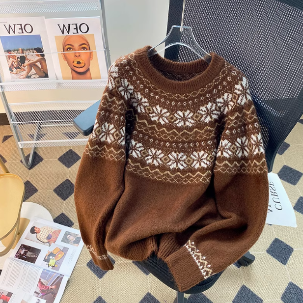 Vintage Fair Isle Rundhals Langarmpullover ED0312