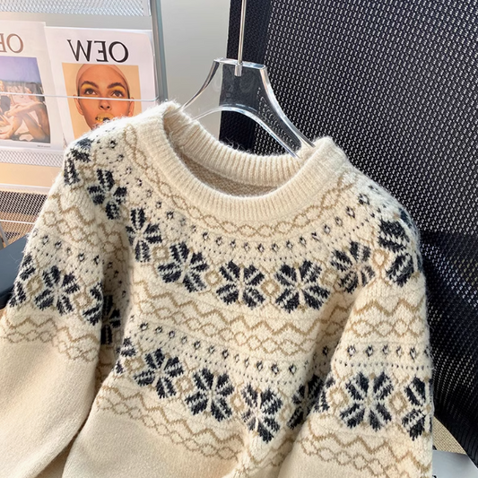 Vintage Fair Isle Crew Neck Long Sleeve Sweater ED0312