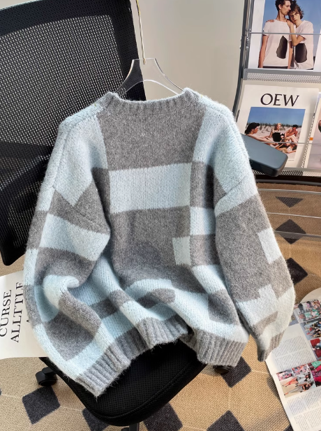 Japanese retro color matching embroidered long sleeve sweater ED0313