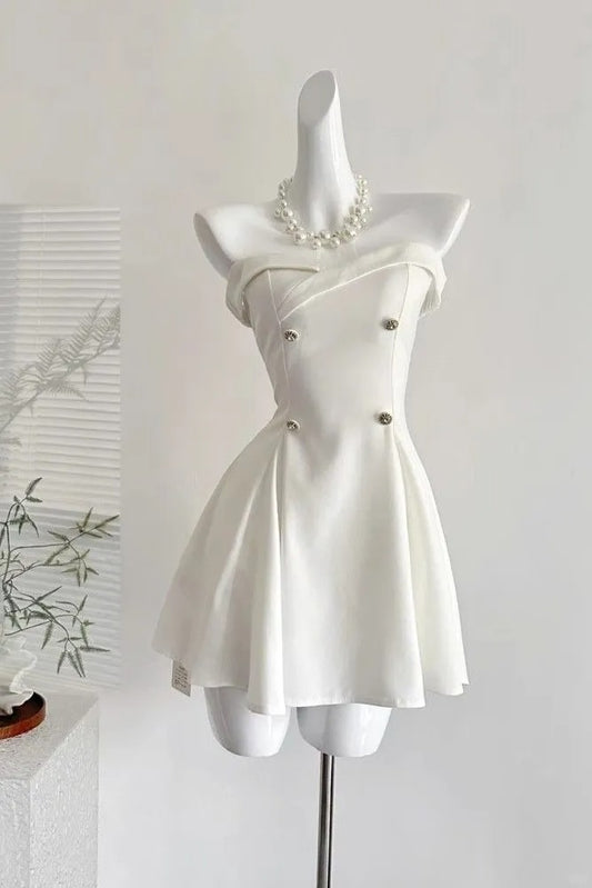 Glamour White Strapless A-Line Short Birthday Dress Elegant Party Dress ED03154