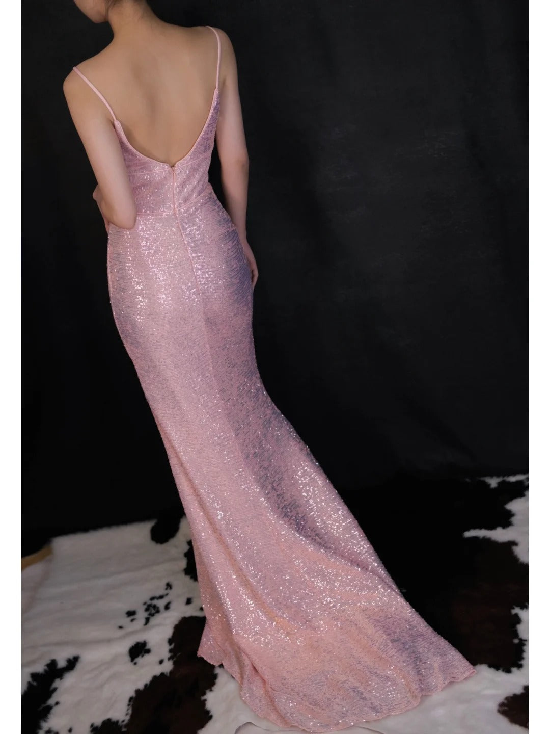 Superbe robe de soirée longue en satin fuchsia, style sirène, sans bretelles, ED02613