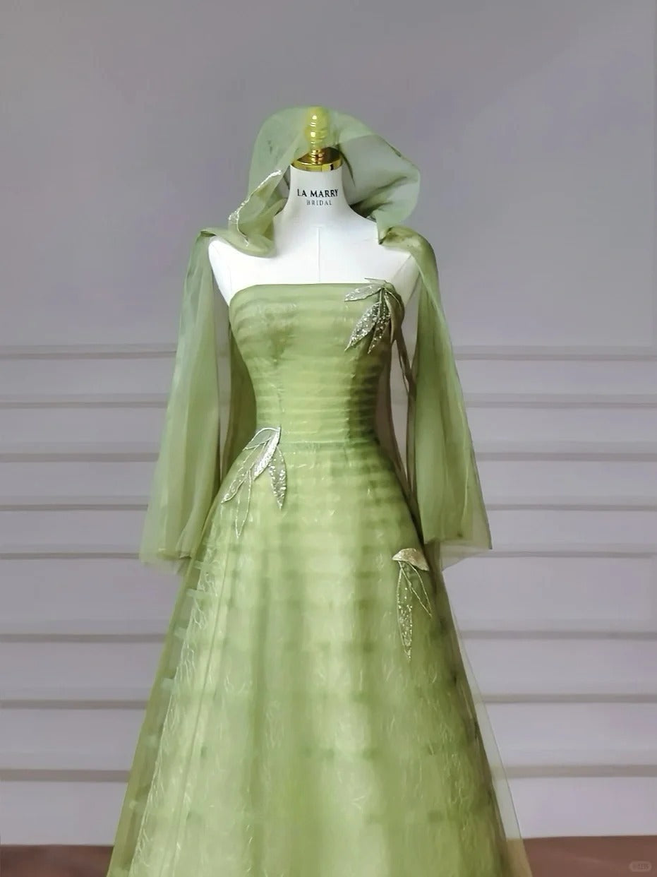 Fairytale Green Strapless A-Line Tulle Evening Gowns Sweet 16 Dress Quinceanera Dress ED03176