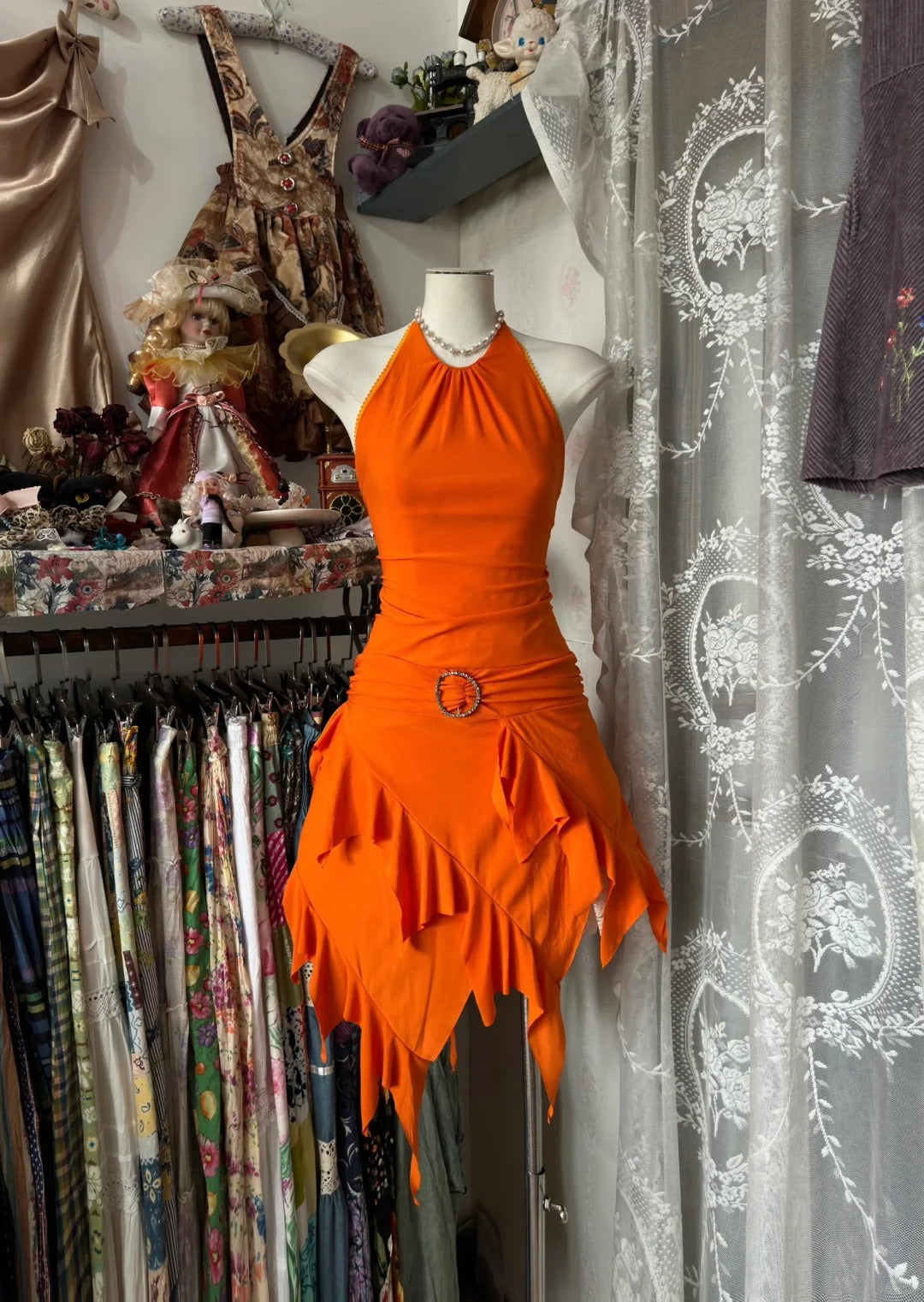 Gorgeous Orange Halter A-Line Short Prom Dresses Party Dress ED03206